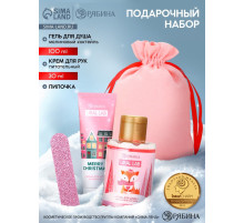 Подарочный набор косметики в мешке: крем для рук, пилочка, гель для душа, аромат малиновый коктейль, URAL LAB