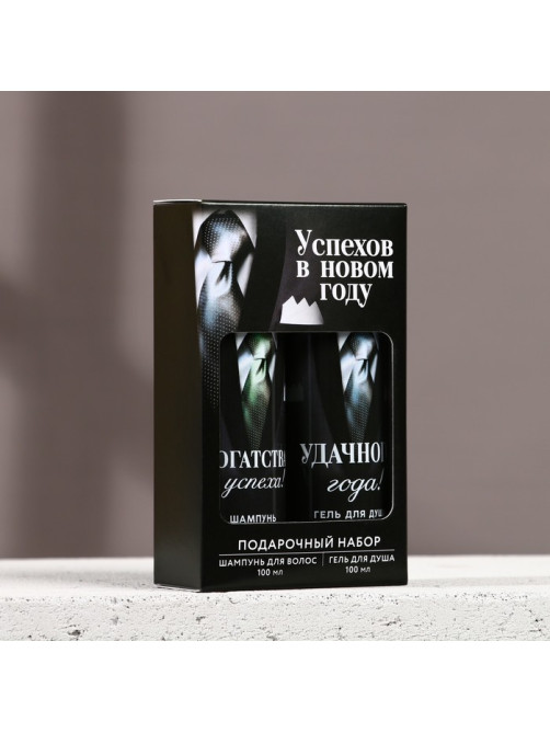 Подарочный набор новогодний мужской «Успехов в году»: гель для душа и шампунь для волос, 2×100 мл, Чистое счастье