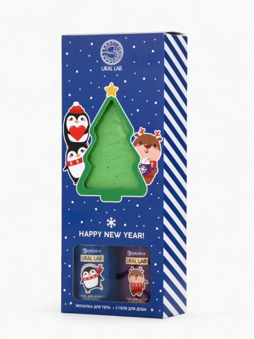 Новогодний подарочный набор косметики Gift for you: гель для душа 2 шт. × 100 мл, мочалка для тела, URAL LAB