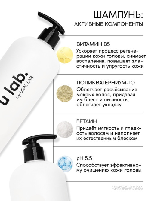 Набор ухода за волосами: шампунь для волос 1000 мл, спрей для волос, URAL LAB
