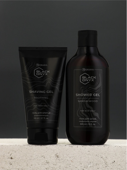 Подарочный набор косметики BLACK ONYX, гель для душа 300 мл и гель для бритья 110 мл, аромат сандалового дерева, HARD LINE