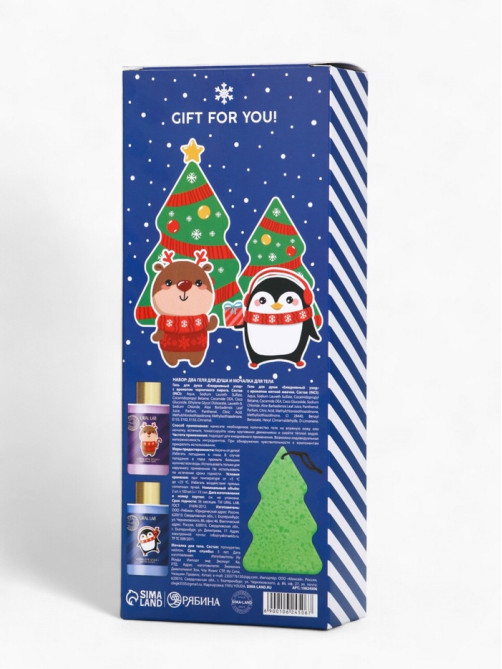Новогодний подарочный набор косметики Gift for you: гель для душа 2 шт. × 100 мл, мочалка для тела, URAL LAB