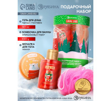 Подарочный набор новогодний в тубусе «Снеговичок», бомбочка, гель, мочалка, URAL LAB