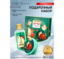 Новогодний подарочный набор косметики: гель для душа 100 мл и бомбочка для ванны 100 г, аромат яблочный пунш, URAL LAB