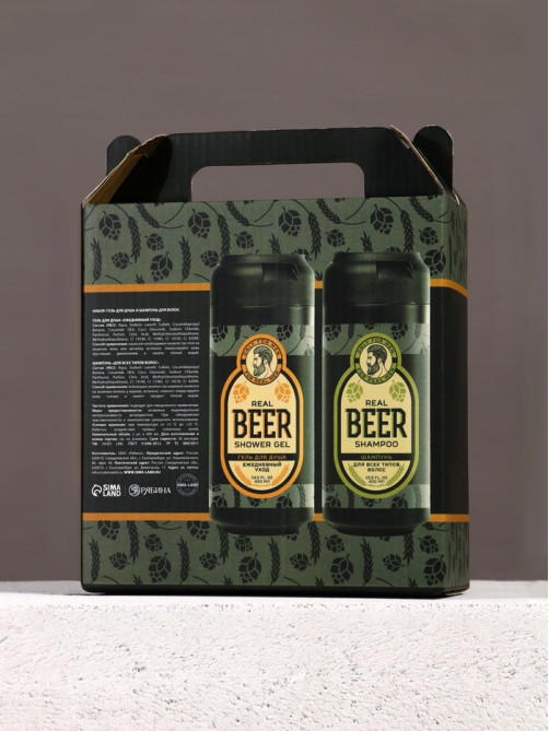 Подарочный набор косметики Real Beer, гель для душа и шампунь для волос HARD LINE, 2×400