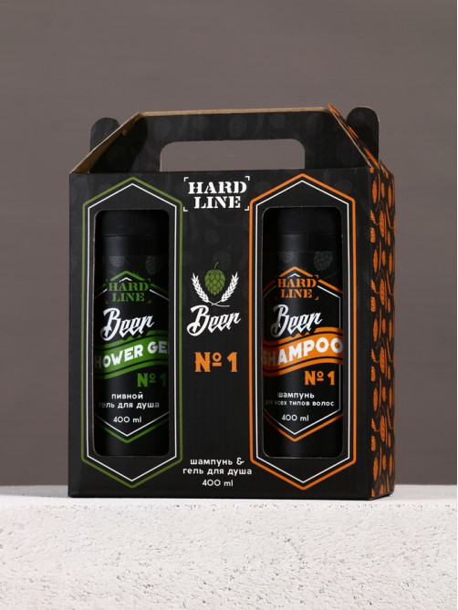Подарочный набор косметики Beer, гель для душа и шампунь для волос HARD LINE, 2×400