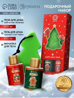 Новогодний подарочный набор косметики Happy new year: гель для душа 2 шт. × 100 мл, мочалка для тела, URAL LAB