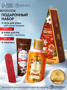 Подарочный набор новогодний: гель для душа, крем для рук и пилка для ногтей, аромат печенье, URAL LAB