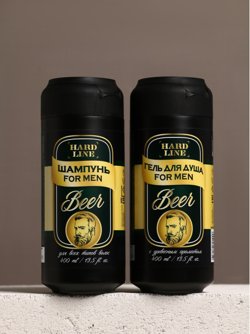 Подарочный набор Gold Beer, гель для душа и шампунь для волос, 2×400 мл, HARD LINE
