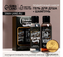 Подарочный набор новогодний мужской «Год сулит успех»: гель для душа и шампунь для волос, 2×100 мл, Чистое счастье