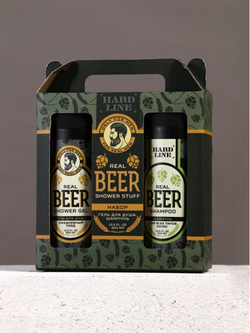 Подарочный набор косметики Real Beer, гель для душа и шампунь для волос HARD LINE, 2×400