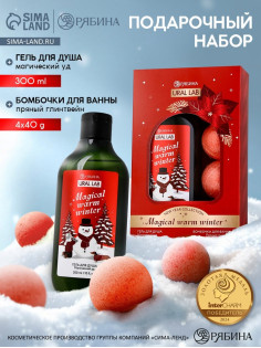 Новогодний подарочный набор косметики Magical warm winter: гель для душа, 300 мл и бомбочки для ванны, 4×40 г, URAL LAB