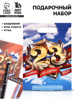 Подарочный набор, ежедневник А5, 80 л, блок бумаги, ручка «С 23 февраля. Небо»