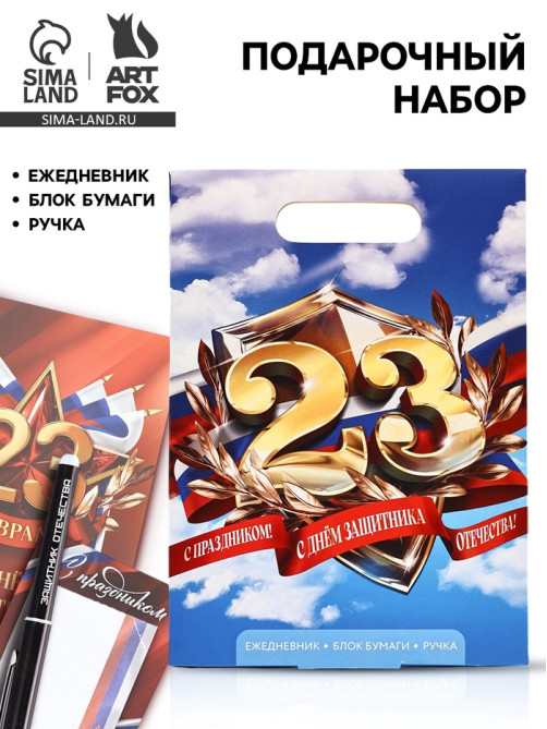 Подарочный набор, ежедневник А5, 80 л, блок бумаги, ручка «С 23 февраля. Небо»