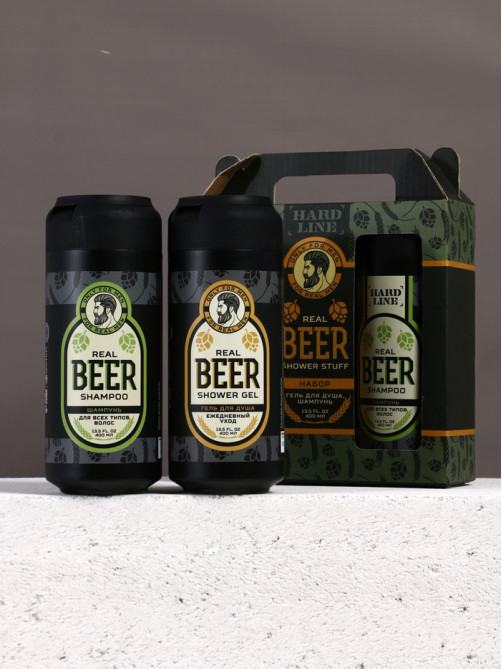 Подарочный набор косметики Real Beer, гель для душа и шампунь для волос HARD LINE, 2×400