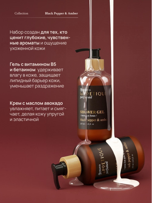 Подарочный набор гель для душа и лосьон, 2 шт. × 250 мл, аромат Black pepper, laPOETIQUE