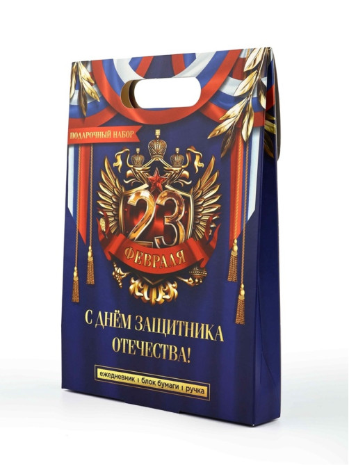 Подарочный набор, ежедневник, блок бумаги и ручка «23 февраля»