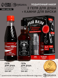 Подарочный набор «Яркой жизни», гель для душа виски и кола, 2×250 мл, камни для виски, Чистое счастье