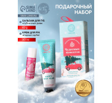 Новогодний подарочный набор косметики женских «Чудесных моментов»: крем для рук 30 мл и бальзам для губ 10 г, URAL LAB