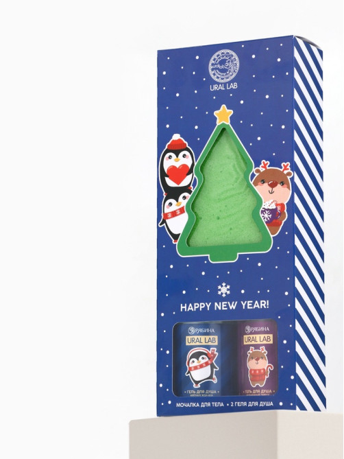 Новогодний подарочный набор косметики Gift for you: гель для душа 2 шт. × 100 мл, мочалка для тела, URAL LAB