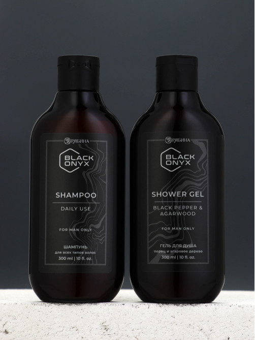 Подарочный набор косметики BLACK ONYX, гель для душа и шампунь для волос, 2×290 мл, аромат перца и агарового дерева, HARD LINE