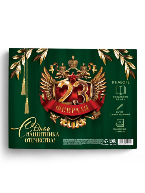 Подарочный набор «С днём защитника отечества. 23 февраля», ежедневник А6, блок с липким слоем, ручка