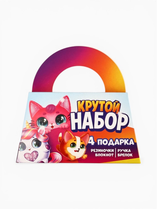 Подарочный набор: блокнот А6, 8 л., резиночки, брелок-пушистик, мини ручка «Кругляши»