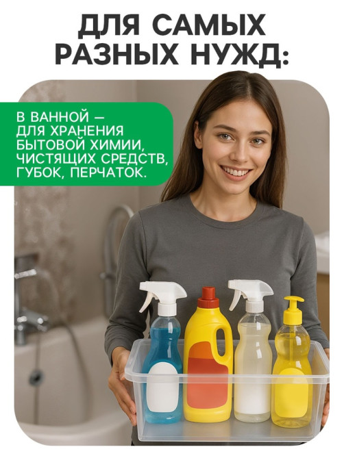 Ящик пластиковый для хранения, с крышкой, объём — 10 л, прозрачно-матовый