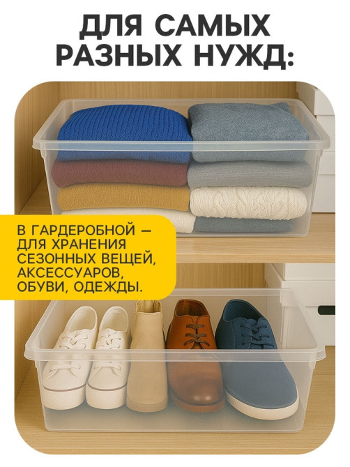 Ящики пластиковые для хранения, с крышкой, набор 2 шт.: 10 л, 16 л, прозрачно-матовый