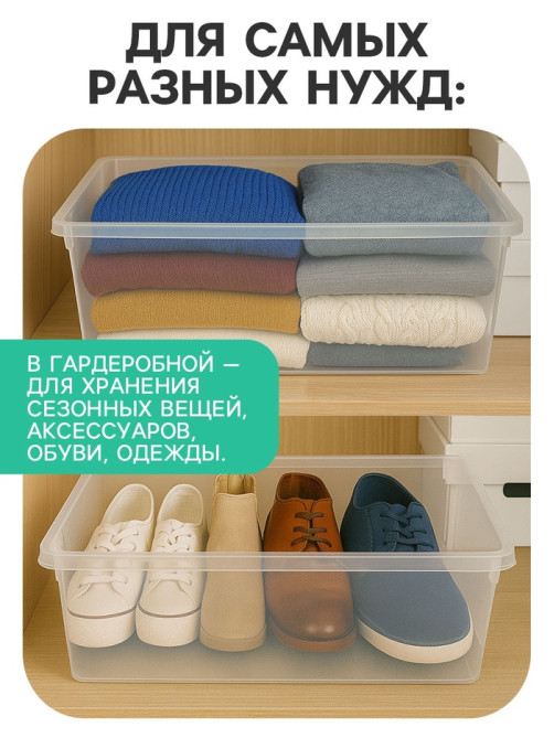 Ящик пластиковый для хранения, с крышкой, объём — 16 л, прозрачно-матовый