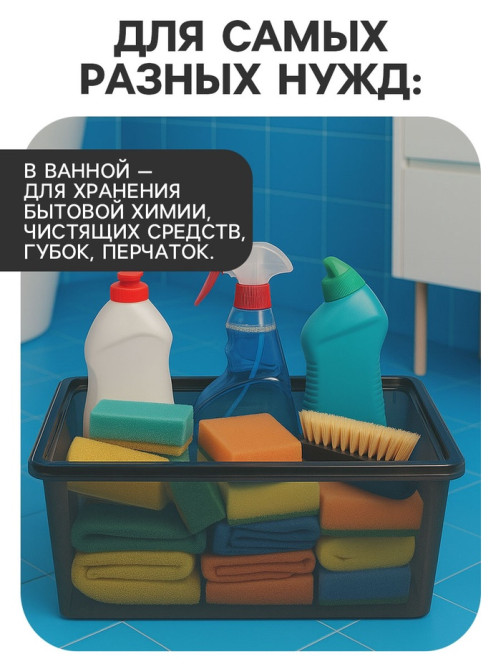 Ящик пластиковый для хранения, с крышкой, объём — 16 л, прозрачно-чёрный