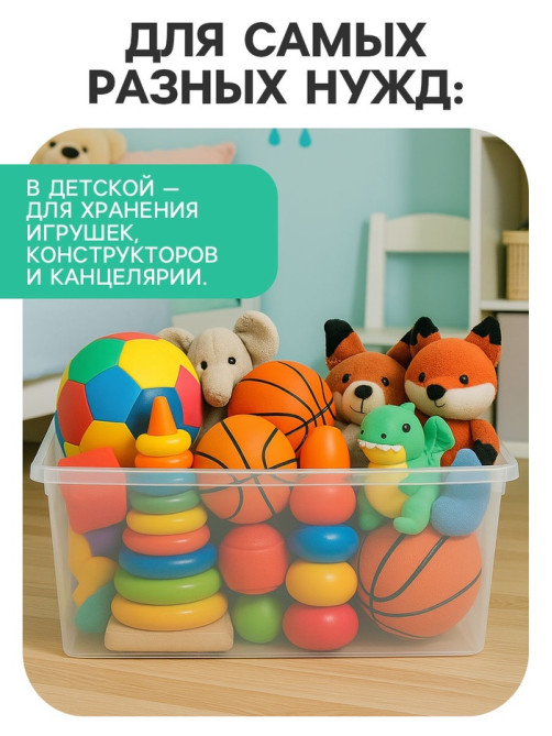 Ящик пластиковый для хранения, с крышкой, объём — 16 л, прозрачно-матовый