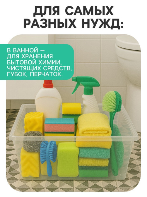 Ящик пластиковый для хранения, с крышкой, объём — 16 л, прозрачно-матовый