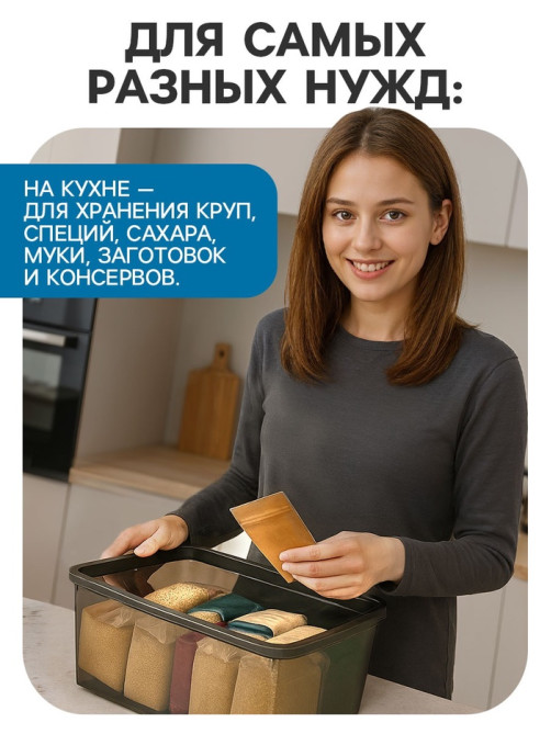 Ящик пластиковый для хранения, с крышкой, объём — 10 л, прозрачно-чёрный