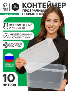 Ящик пластиковый для хранения, с крышкой, объём — 10 л, прозрачно-матовый