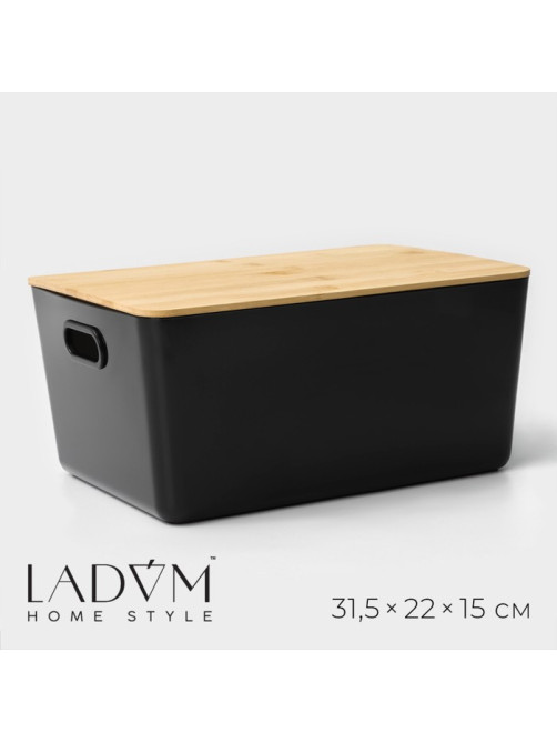 Контейнер для хранения с крышкой LaDо́m «Лаконичность», 31.5×22×15 см, черный