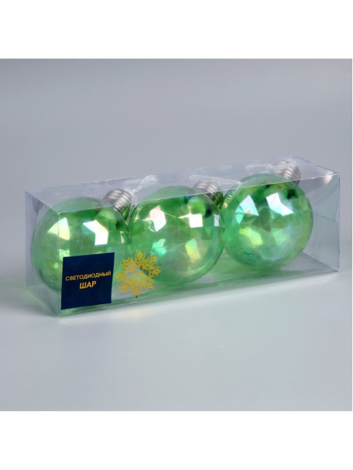 Набор ёлочных шаров «Акценты зелёного», 3 шт., d=7 см, 3 LED, от батареек AG13×9, свечение тёплое белое