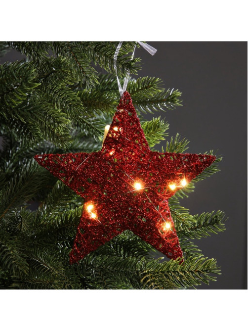 Подвеска световая «Звезда красная», 20×20×5 см, 10 LED, от батареек AG13×3, свечение тёплое белое