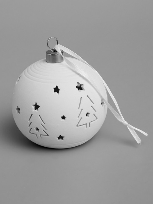 Ёлочный шар «Ёлки», 9×9×9.8 см, 1 LED, керамика, от батареек LR44×2, свечение тёплое белое