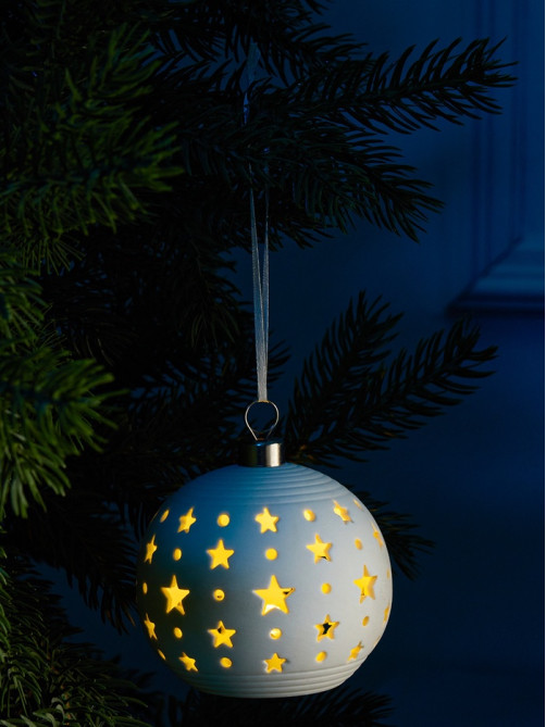 Ёлочный шар «Звёздное небо», 9×9×9.8 см, 1 LED, керамика, от батареек LR44×2, свечение тёплое белое