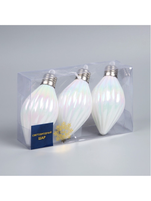 Набор ёлочных шаров «Снежное сияние», 3 шт., d=8 см, 3 LED, от батареек AG13×9, свечение тёплое белое