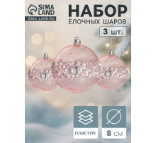 Ёлочные игрушки «Эйдонс», шары новогодний, d=8 см, набор 3 шт., розовый