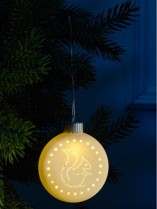 Ёлочный шар «Белка», 8.7×3.1×9.8 см, 1 LED, керамика, от батареек LR44×3, свечение тёплое белое
