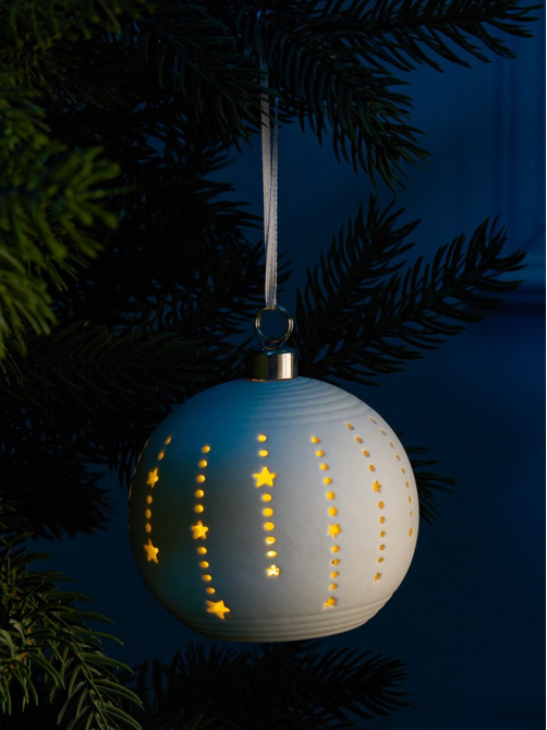 Ёлочный шар «Звёзды», 9×9×9.8 см, 1 LED, керамика, от батареек LR44×2, свечение тёплое белое