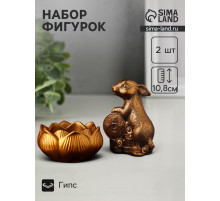 Набор: фигурка «Кролик фэншуй», подсвечник на 1 свечу, 12×20 см, гипс под бронзу